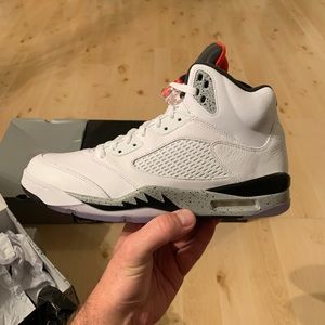 Jordan 5s White/University Red-Black